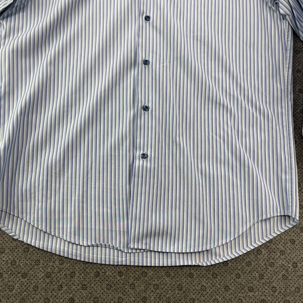 Vintage Lot 2 Ateseta Firenze Mens Dress Shirts 16.5 42 Blue Striped Solid Italy - Picture 9 of 16